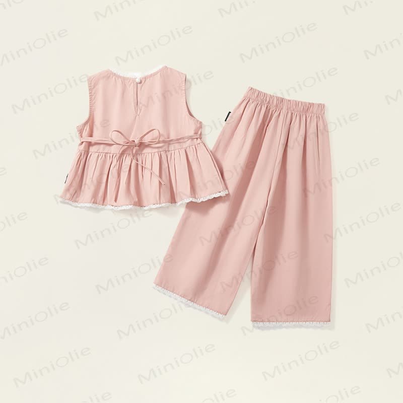 Toddler Kid Girl Pink Lace Flower 2-piece Set - image 3