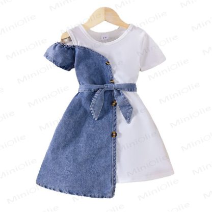 Toddler Girl Solid Color Denim Dress - image 3