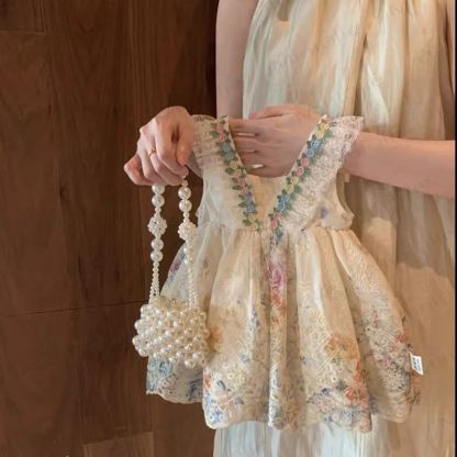 Toddler Kid Girl Multicolor Flower Mesh Dress - Beige - 10Y - image 1