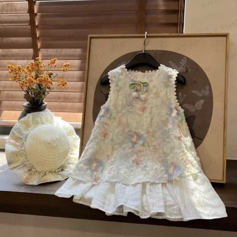 Toddler Kid Girl Multicolor Flower Sleeveless Dress - Beige - 8Y - image 1