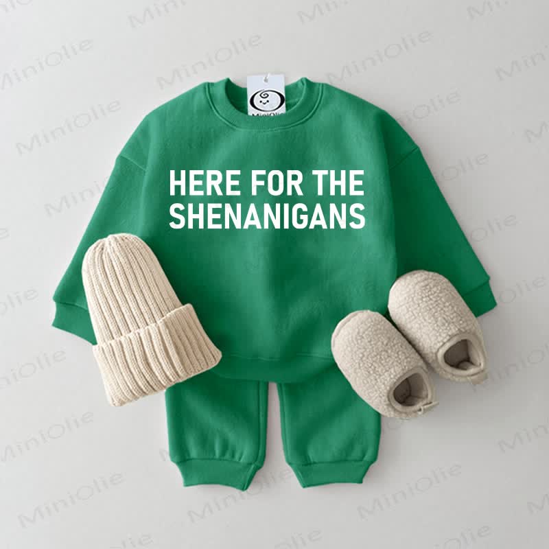 HERE FOR THE SHENANIGANS Baby Sweatshirt 2-piece Green Set - Green - 2-3T - image 1