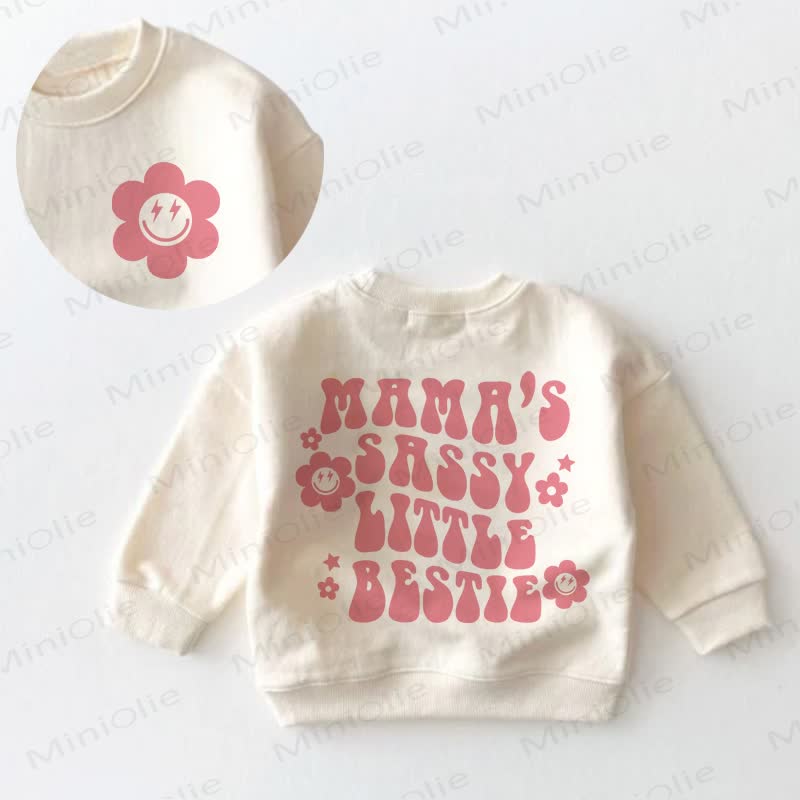 MAMA'S SASSY LITTLE BESTIE Baby Toddler Smiley Flower Beige Sweatshirt - Cream - 3-5T - image 1