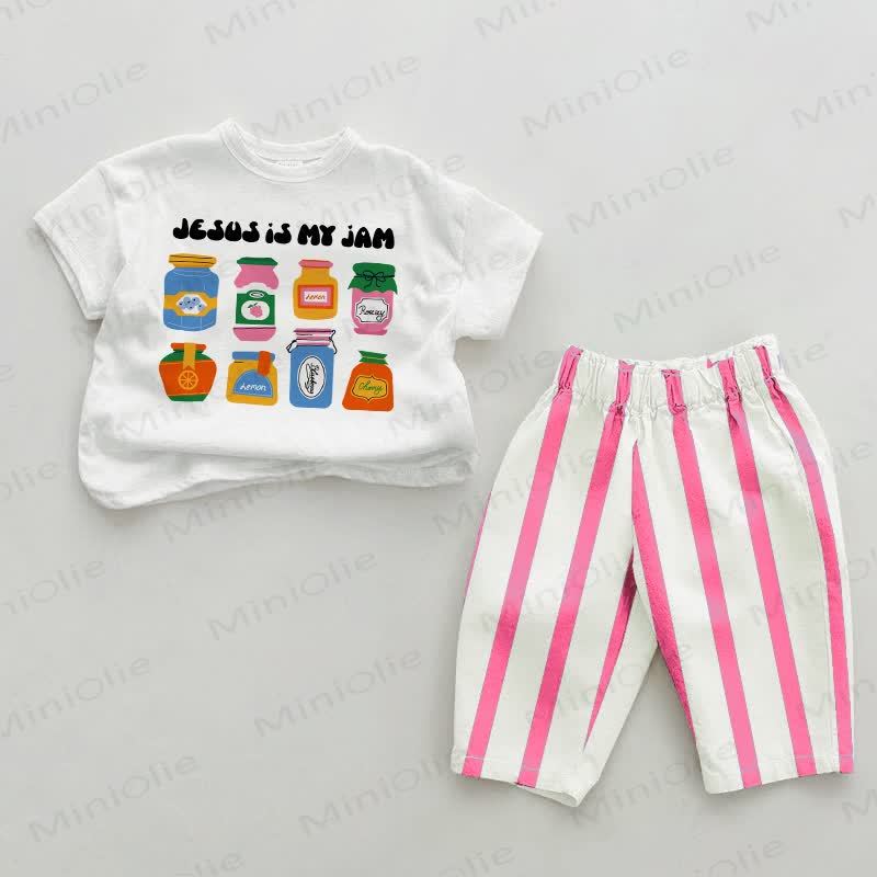 JESUS IS MY JAM Baby Pink Vertical Striped 2-piece Set - White&Pink - 2-3T - image 1