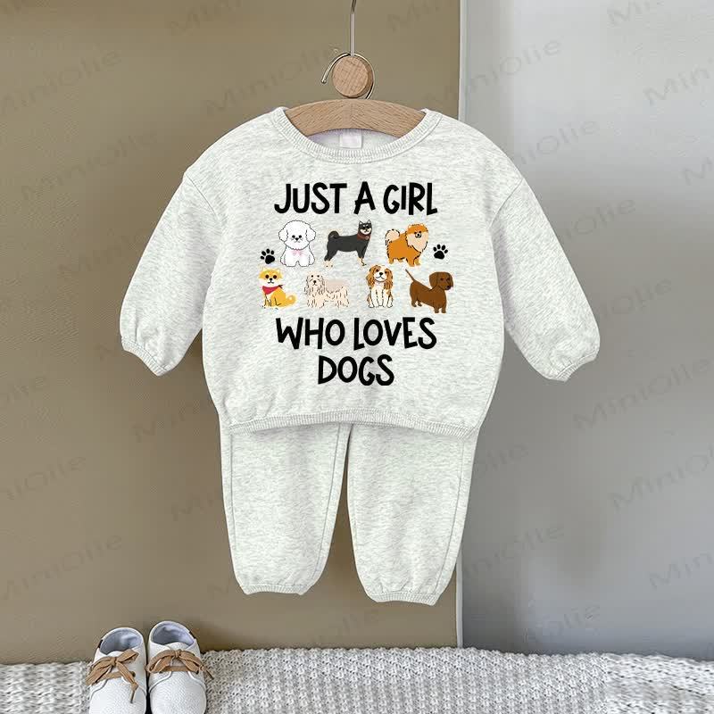 JUST A GIRL WHO LOVES DOGS Baby Gray Sweatshirt 2-piece Set - Gray - 2-3T - image 1