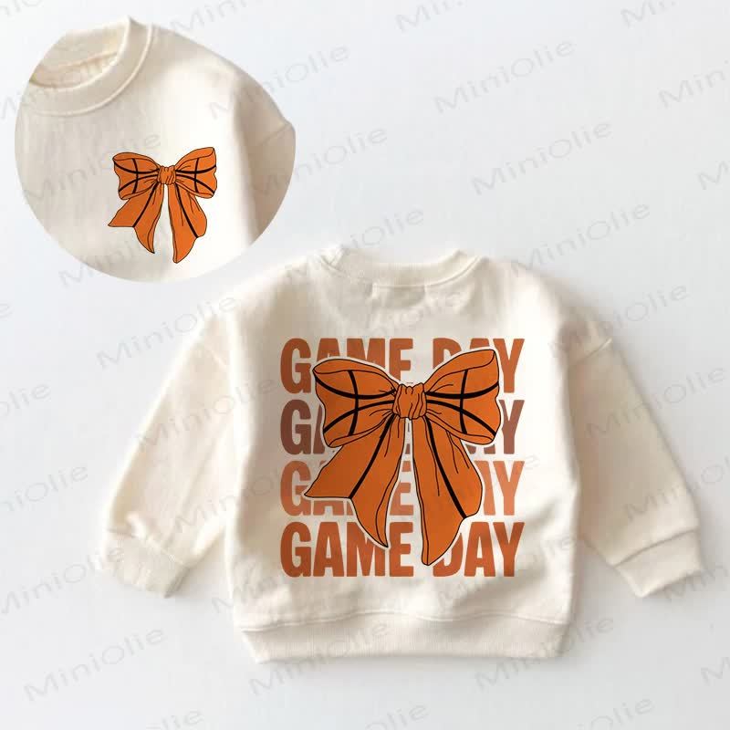 GAME DAY Baby Toddler Bow Beige Sweatshirt - Cream - 3-5T - image 1
