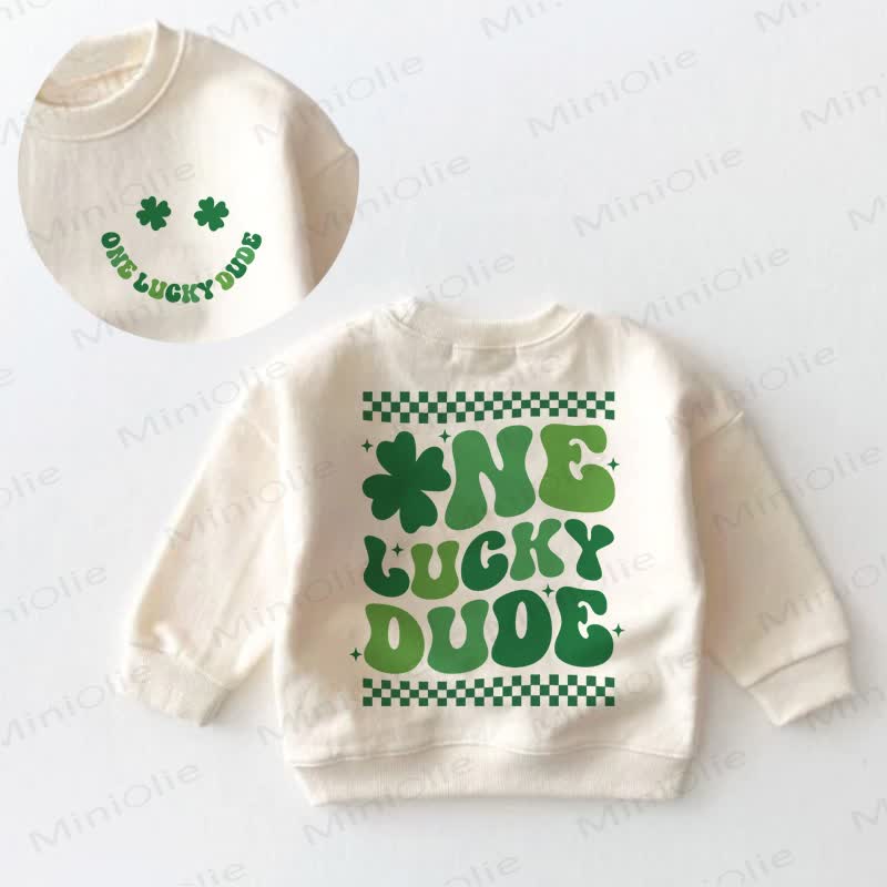 ONE LUCKY DUDE Baby Toddler Smile Clover Beige Sweatshirt - Cream - 3-5T - image 1