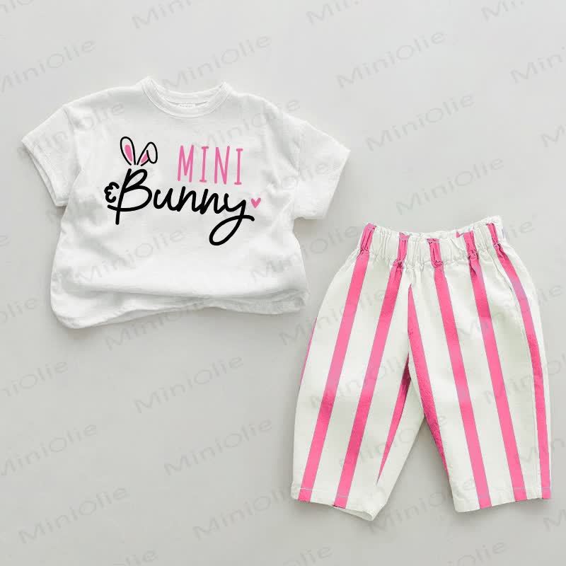 MINI BUNNY Baby Pink Vertical Striped 2-piece Set - White&Pink - 2-3T - image 1