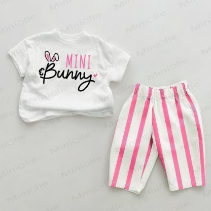 MINI BUNNY Baby Pink Vertical Striped 2-piece Set - White&Pink - 2-3T - image 1