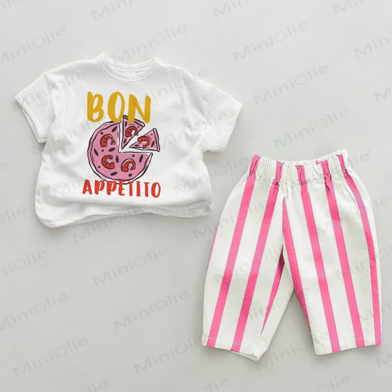 BON APPETITO Baby Pizza Pink Vertical Striped 2-piece Set - White&Pink - 2-3T - image 1