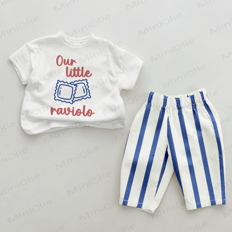 OUR LITTLE RAVIOLO Baby Blue Vertical Striped 2-piece Set - White&Blue - 2-3T - image 1