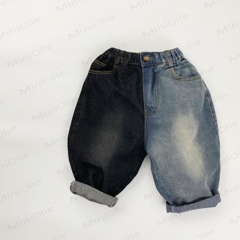 Baby Toddler Denim Color Block Pants  - Black & Blue - 6-7.5T - image 1