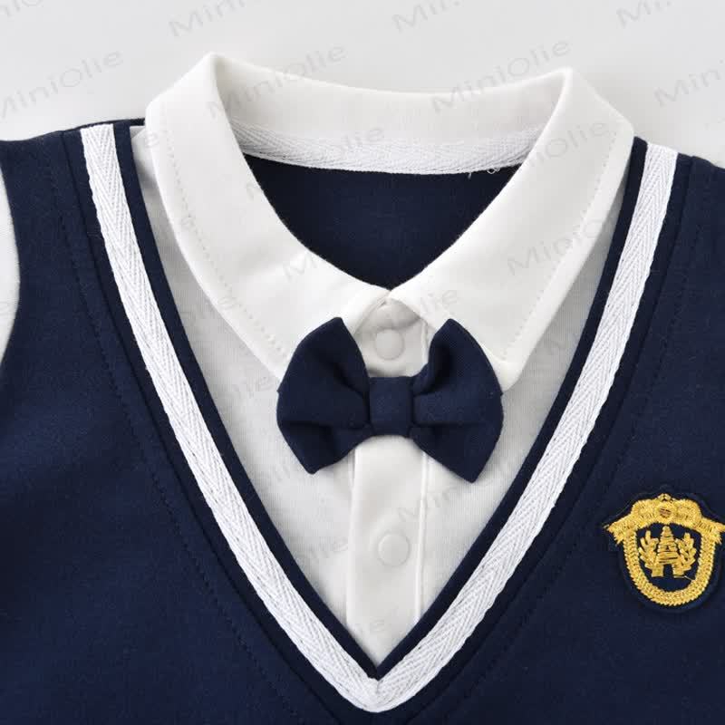 Baby Fake 2pcs Bow Dark Blue Romper - image 3