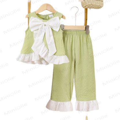Toddler Kid Girl Sweet Bow Waffle 2-piece Set - image 3
