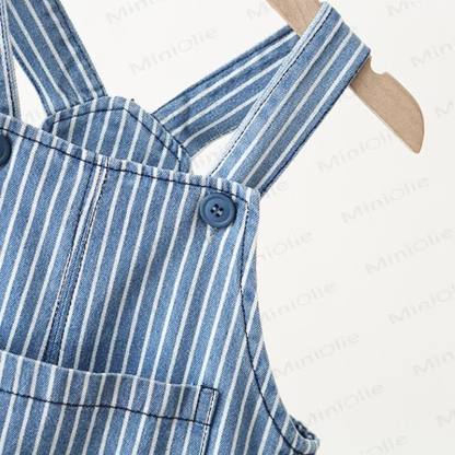 Baby Toddler Blue White Stripe Jean Overalls - image 6