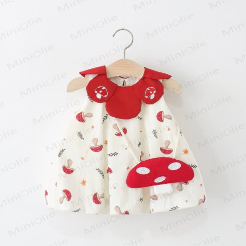 Baby Toddler Girl Beige Mushroom Petal Collar Dress  - Beige - 5-7T - image 1