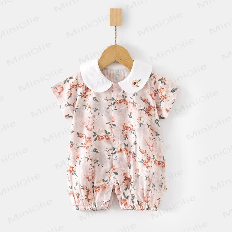 Baby Peter Pan Collar Floral Animal Romper - Bunny - 18-24M - image 1