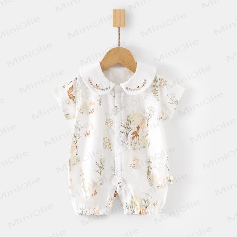 Baby Peter Pan Collar Floral Animal Romper - Deer - 18-24M - image 4