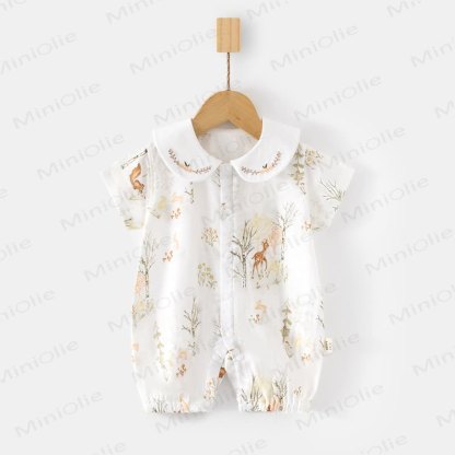 Baby Peter Pan Collar Floral Animal Romper - Deer - 18-24M - image 4