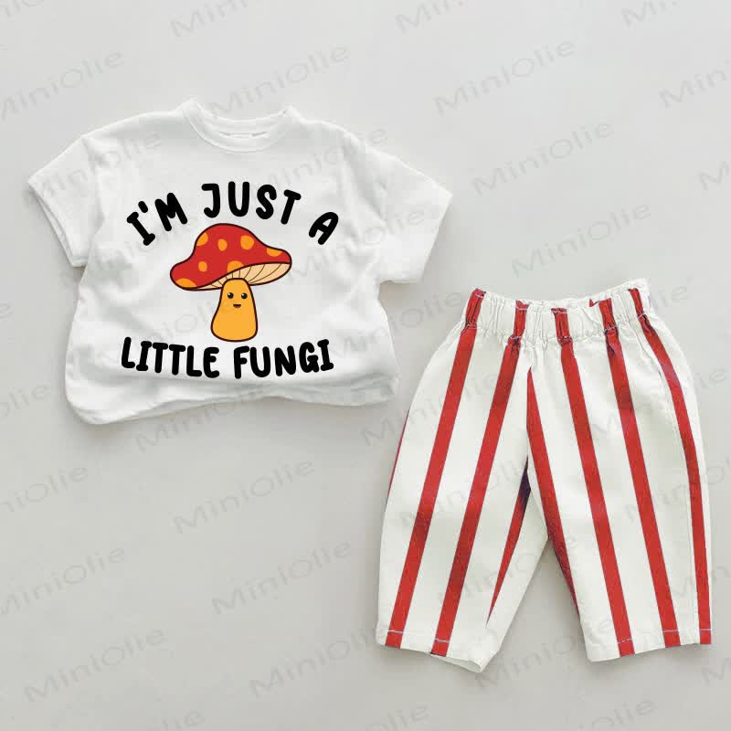 I'M JUST A LITTLE FUNG Baby Mushroom Red Vertical Striped 2-piece Set - White&Red - 2-3T - image 1
