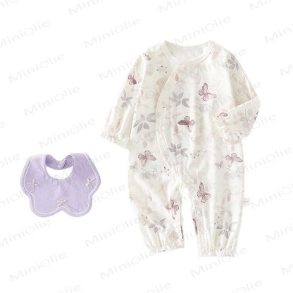 Baby Girl Butterfly Romper with Bib - image 2
