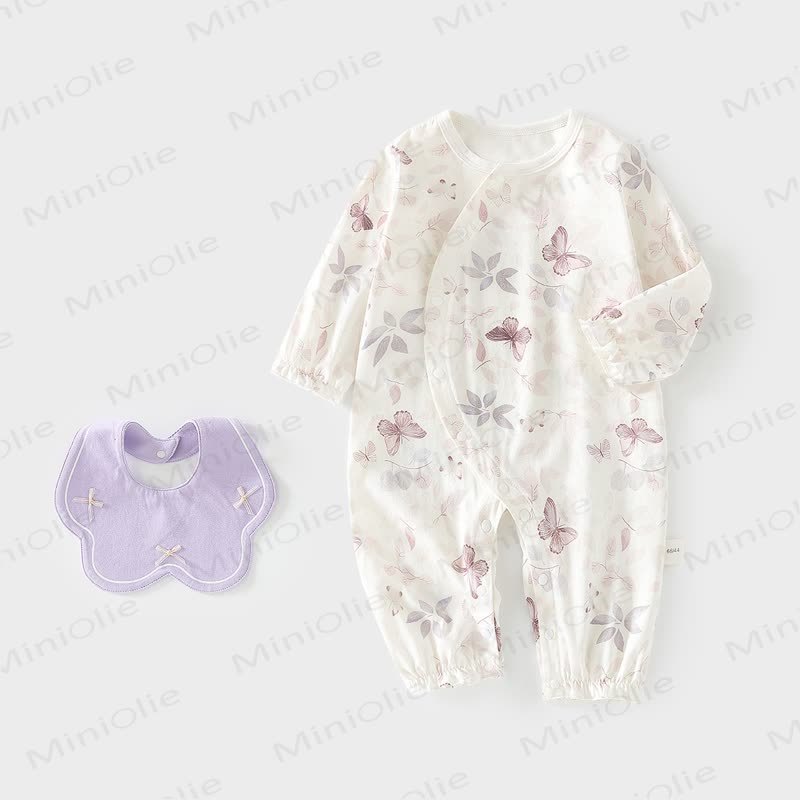 Baby Girl Butterfly Romper with Bib - Purple - 18-24M - image 1