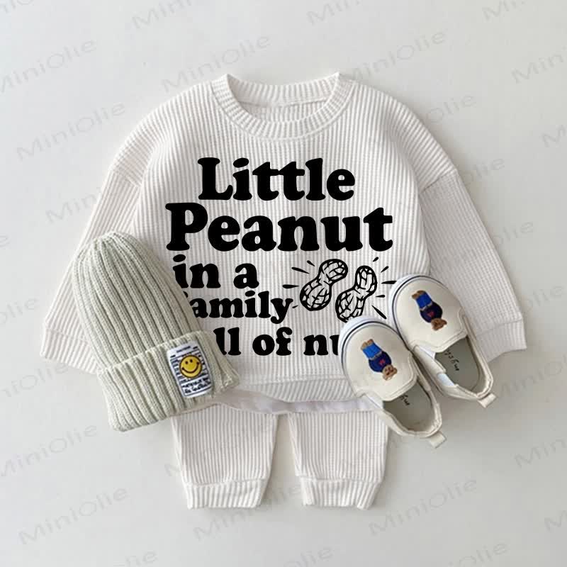 LITTLE PEANUT IN A FAMILY FULL OF NUTS Baby Waffle 2-piece Set - White - 18-24M - image 1