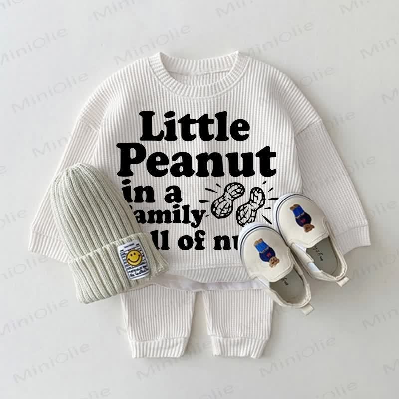 LITTLE PEANUT IN A FAMILY FULL OF NUTS Baby Waffle 2-piece Set - White - 18-24M - image 1