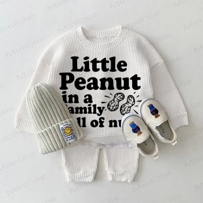 LITTLE PEANUT IN A FAMILY FULL OF NUTS Baby Waffle 2-piece Set - White - 18-24M - image 1