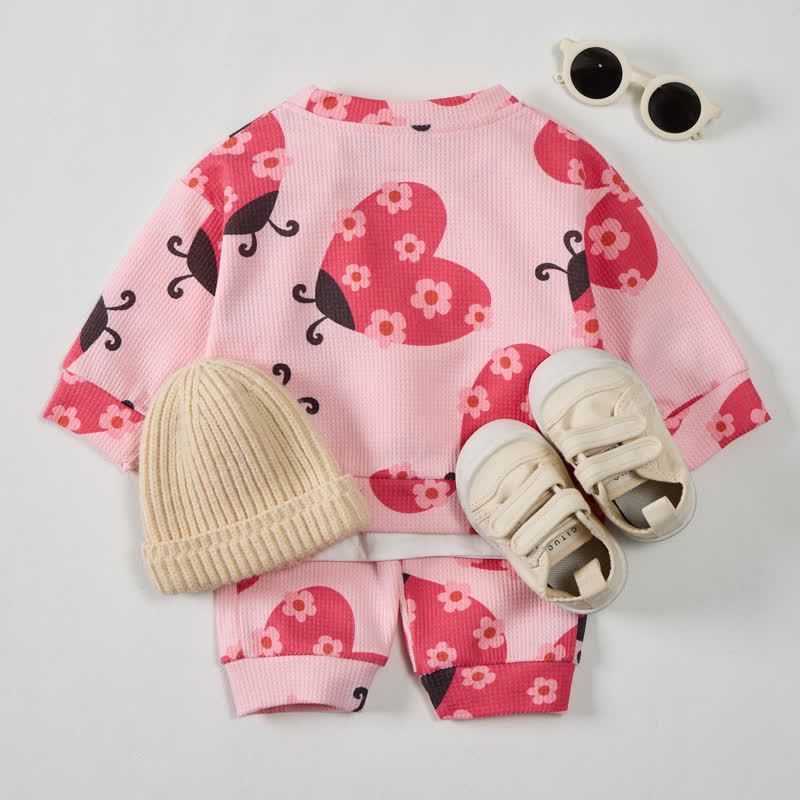  Baby Toddler Pink Floral Ladybug Sweatshirt 2-piece Set - image 3