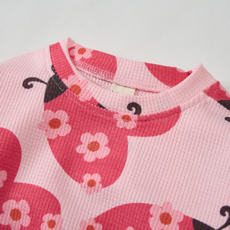  Baby Toddler Pink Floral Ladybug Sweatshirt 2-piece Set - image 5