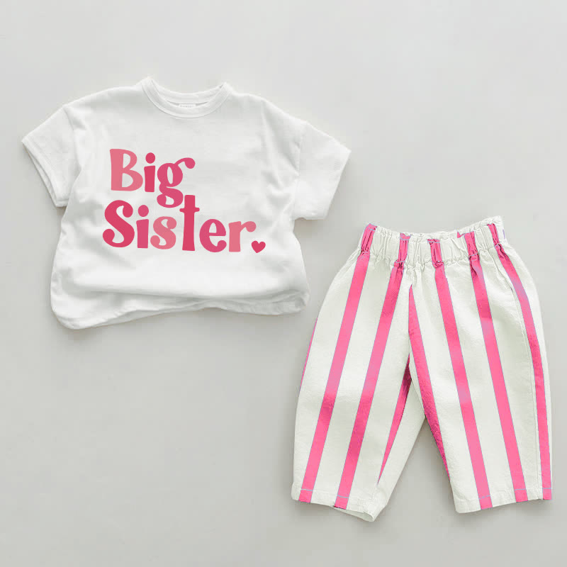BIG SISTER Baby Pink Vertical Striped 2-piece Set - White&Pink - 2-3T - image 1