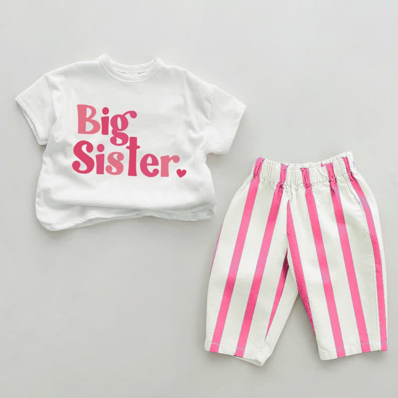 BIG SISTER Baby Pink Vertical Striped 2-piece Set - White&Pink - 2-3T - image 1