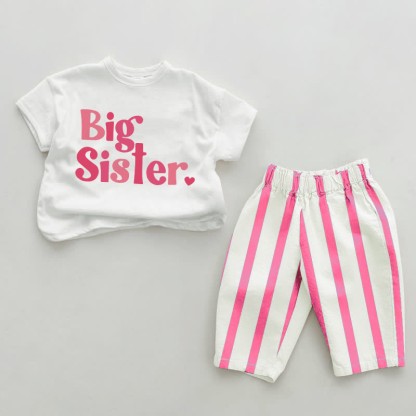 BIG SISTER Baby Pink Vertical Striped 2-piece Set - White&Pink - 2-3T - image 1