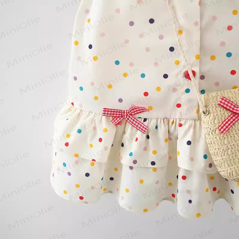 Baby Toddler Girl Bow Blue Plaid Flower/Beige Dot Dress  - image 9