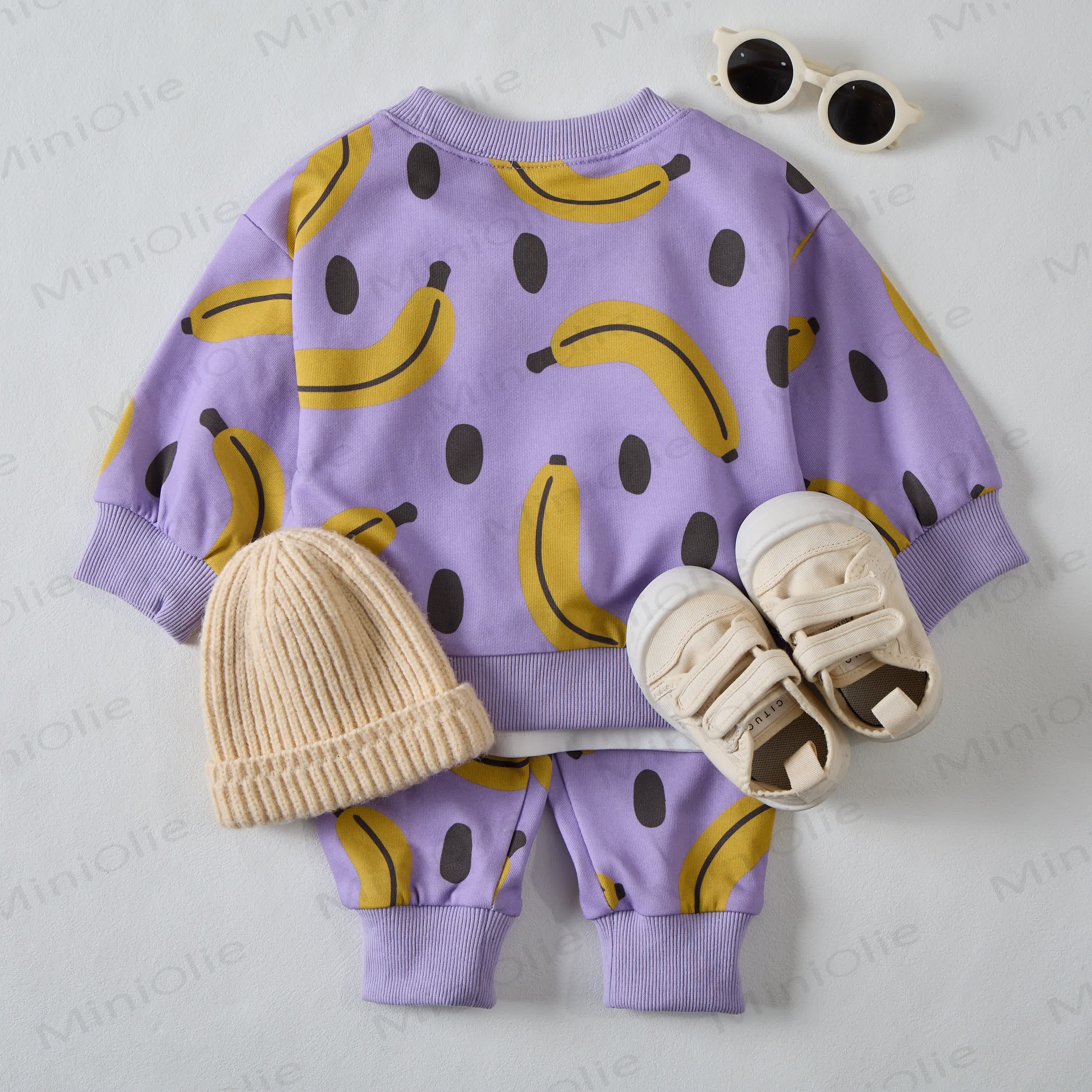 Baby Polka Dots Banana Purple Sweatshirt 2-piece Set - image 7
