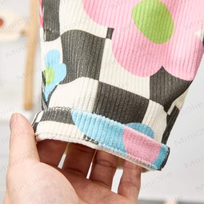 Baby Toddler Checkerboard Colorful Flowers Corduroy Overalls  - image 4