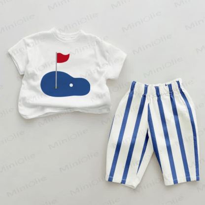 Baby Golf Course Blue Vertical Striped 2-piece Set - White&Blue - 2-3T - image 1