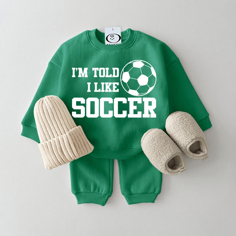 I'M TOLD I LIKE SOCCER Baby Sweatsuit 2-piece Set - Green - 2-3T - image 3