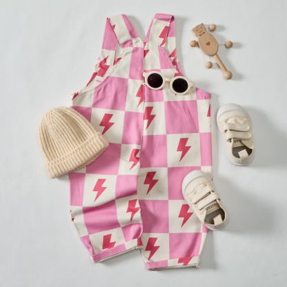 Baby Toddler Pink Checkerboard Lightning Overalls - image 3