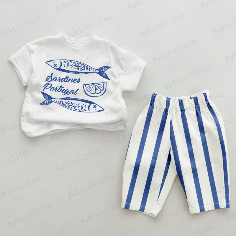 SARDINES PORTUGAL Baby 2-piece Blue Vertical Striped Set - White&Blue - 2-3T - image 1