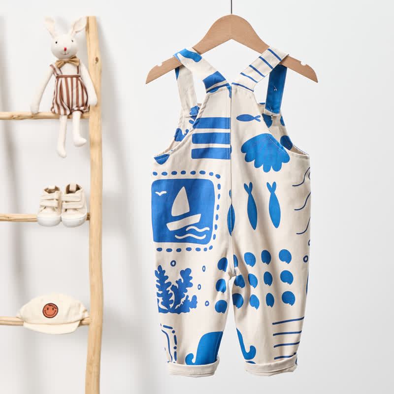 Baby Toddler White Ocean Animal Woven Overalls  - image 3