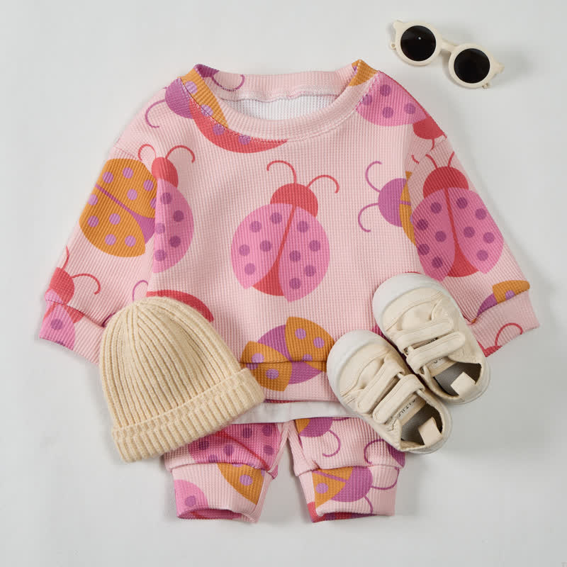 Baby Multicolor Ladybug Waffle 2-piece Pink Set - image 2