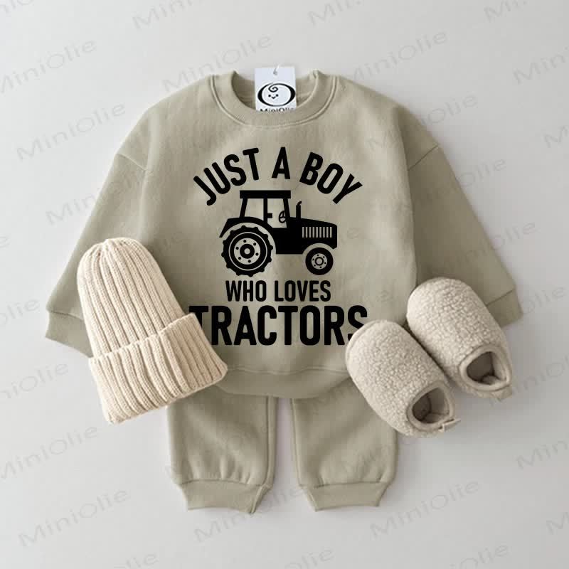 JUST A BOY WHO LOVES TRACTORS Baby Sweatshirt 2-piece Grey Green Set - Grey Green - 2-3T - image 1
