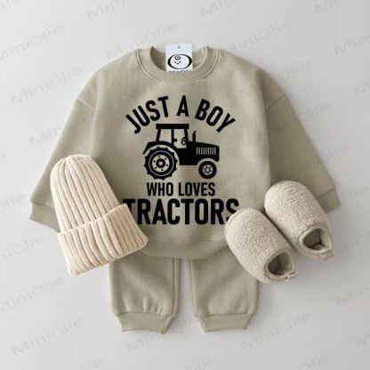JUST A BOY WHO LOVES TRACTORS Baby Sweatshirt 2-piece Grey Green Set - Grey Green - 2-3T - image 1