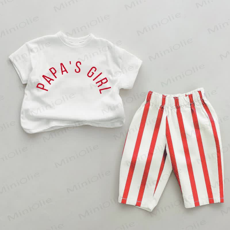 PAPA'S GIRL Baby Red Vertical Striped 2-piece Set - White&Red - 2-3T - image 1