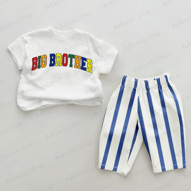 BIG BROTHER Baby Blue Vertical Striped 2-piece Set - White&Blue - 2-3T - image 1