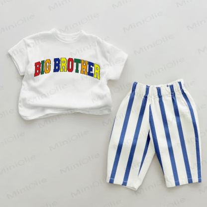 BIG BROTHER Baby Blue Vertical Striped 2-piece Set - White&Blue - 2-3T - image 1