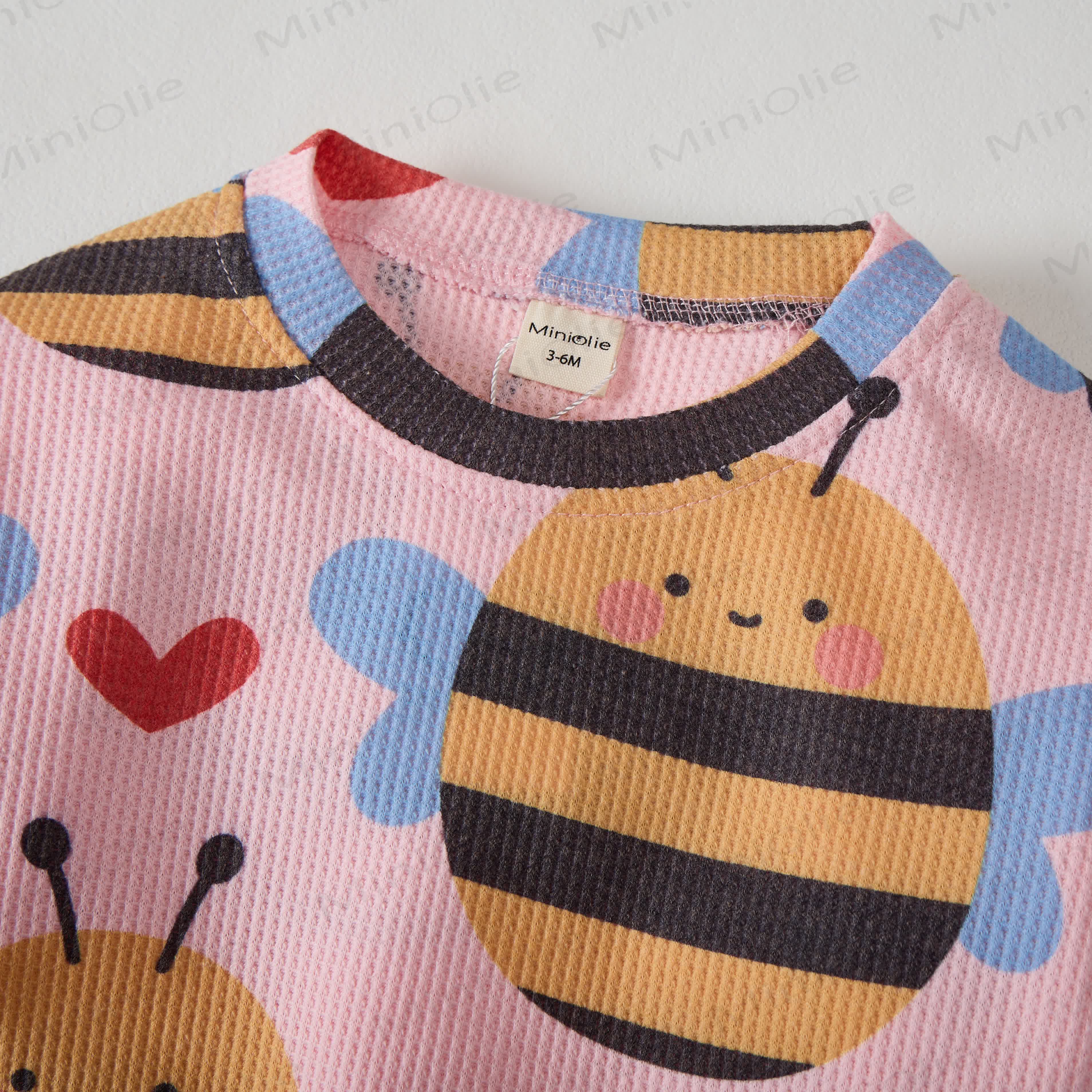 Baby Waffle Lovely Bee Pink Sweatshirt 2-piece Set - image 2
