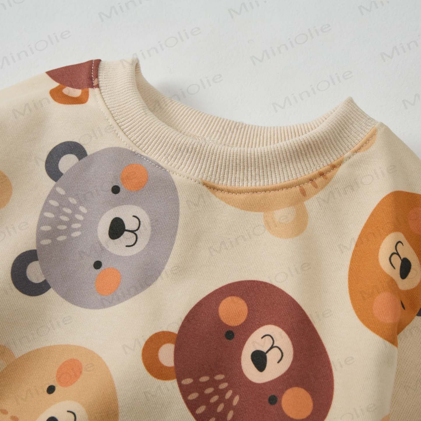 Baby Multicolor Bear Heads Sweatshirt 2-piece Beige Set - image 2
