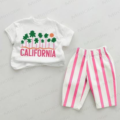 CALIFORNIA Baby Pink Vertical Striped 2-piece Set - White&Pink - 2-3T - image 1